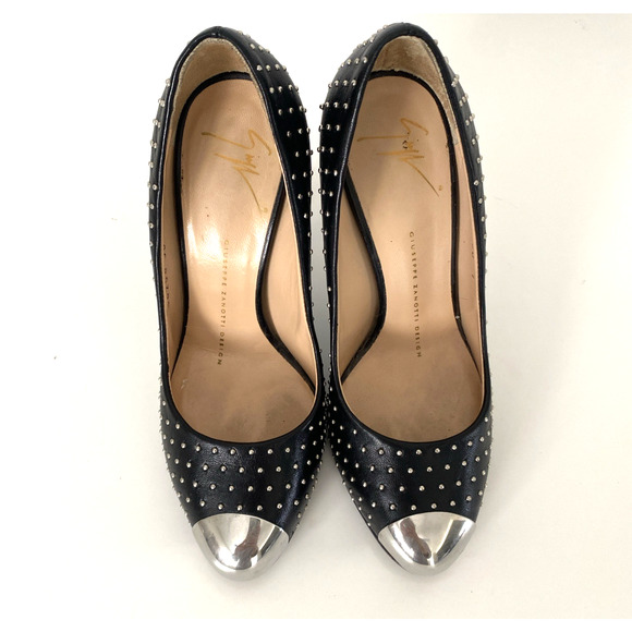 Giuseppe Zanotti Studded Pump Black Silver Metal Leather Slim Heel Almon… - Picture 4 of 9